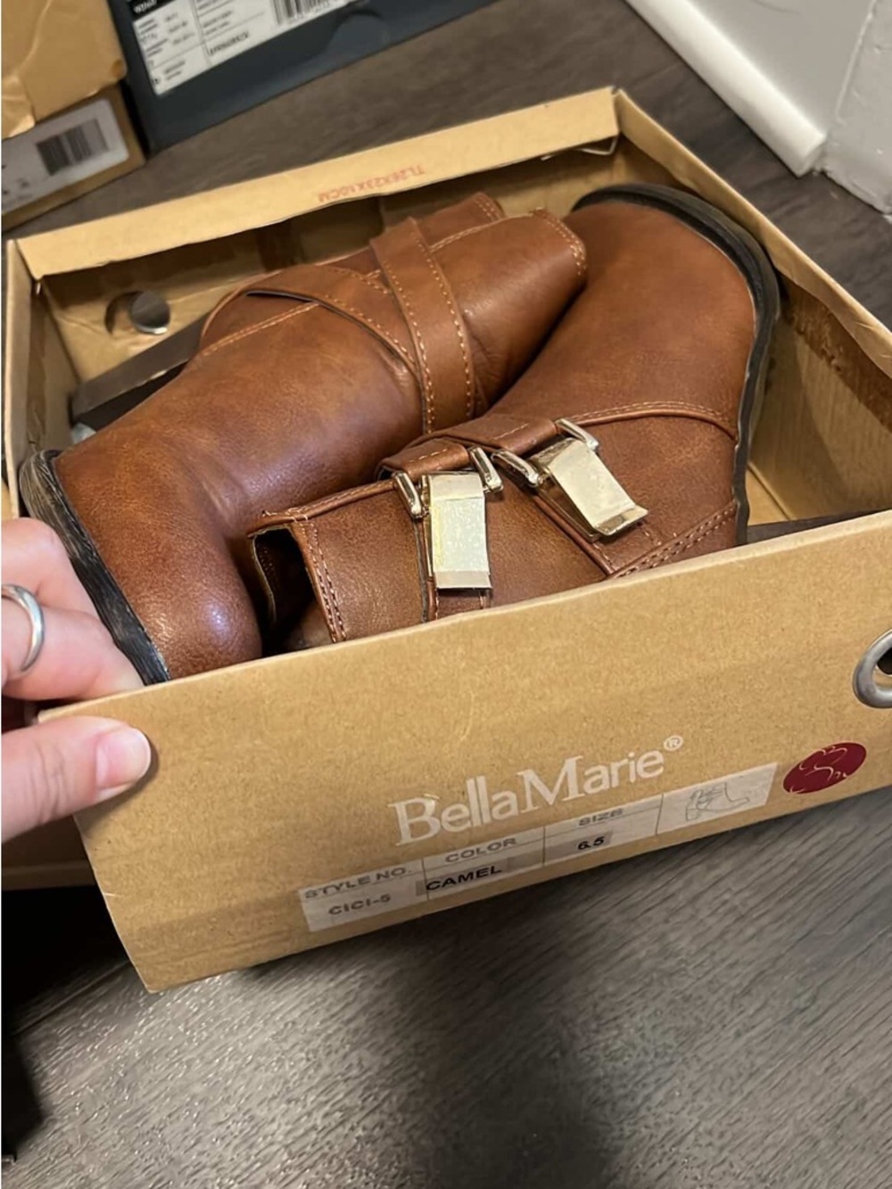 BellaMarie Camel Brown Buckle Ankle Boots
